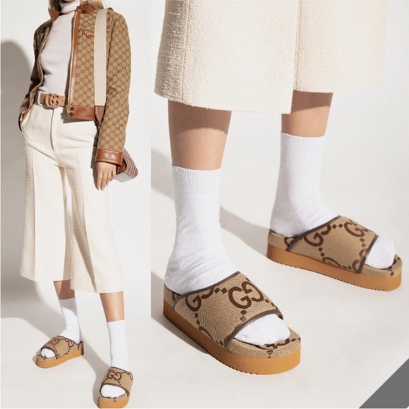 NIB 🔥Gucci HOTTEST PLATFORM STYLE WITH newest jumbo GG monogram size 37 - Picture 2 of 11